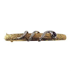14K Yellow Gold and Diamond Textured Snake Bangle Bracelet #22774